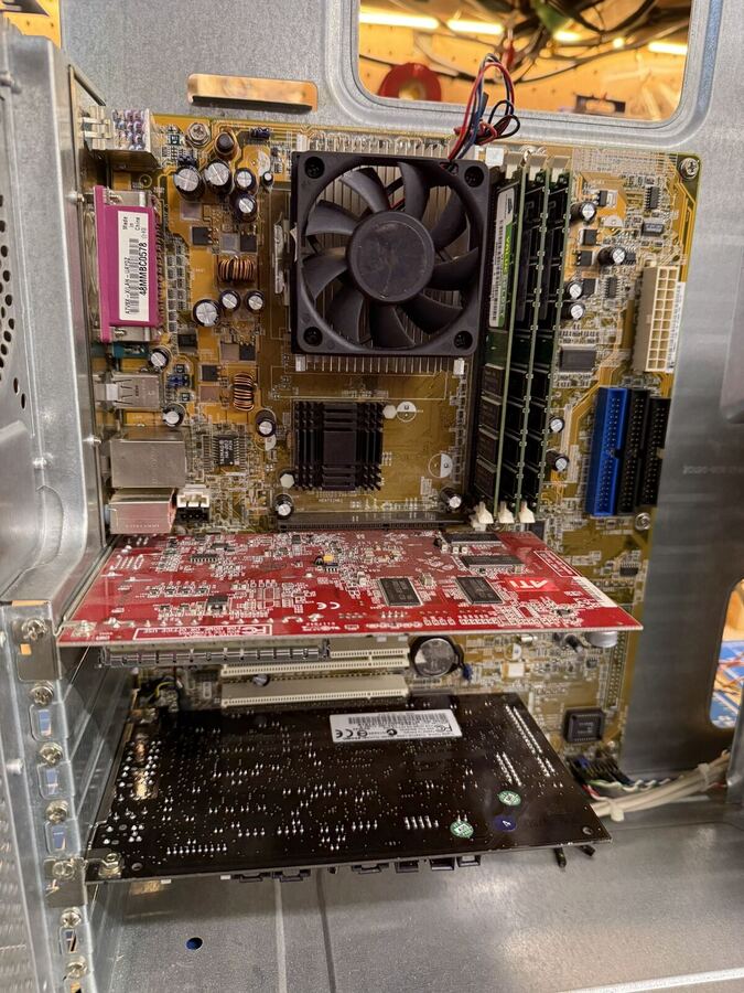Open case with a red Radeon card installed