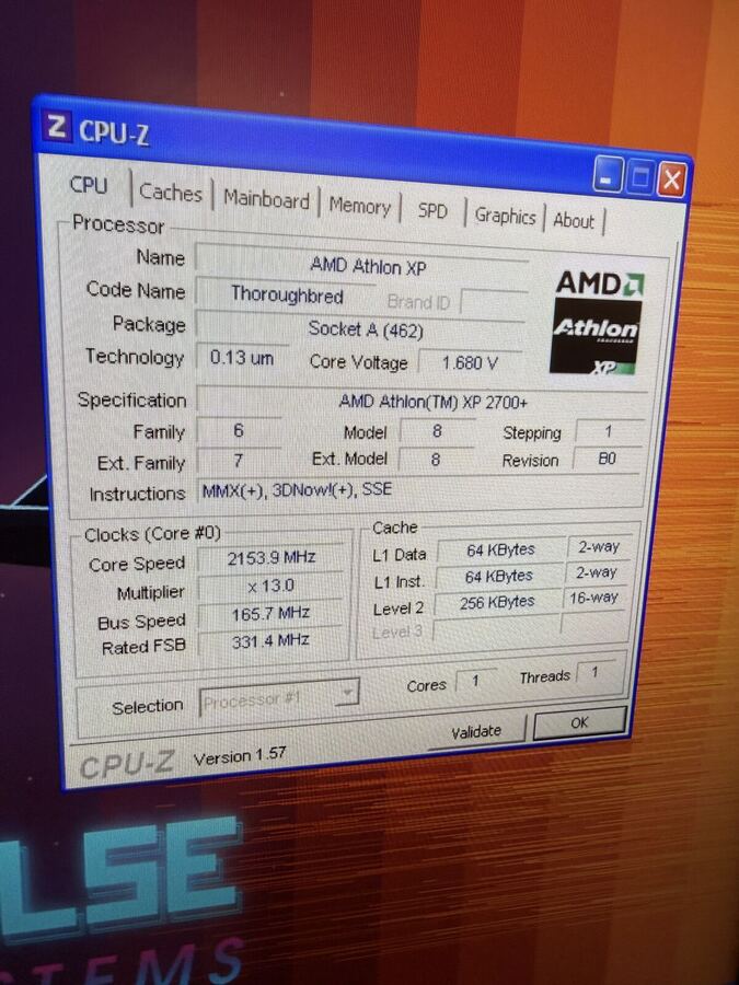 CPU-Z showing an AMD Athlon XP 2700+
